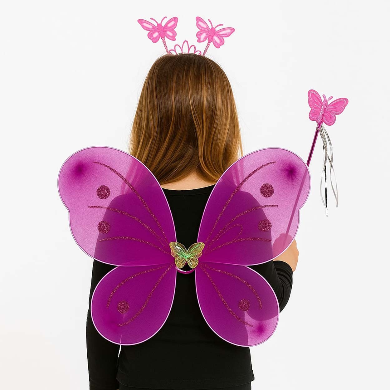 Fusya Kelebek Kiz Seti – 50 cm Kelebek Kanadi, Tac ve Asa
