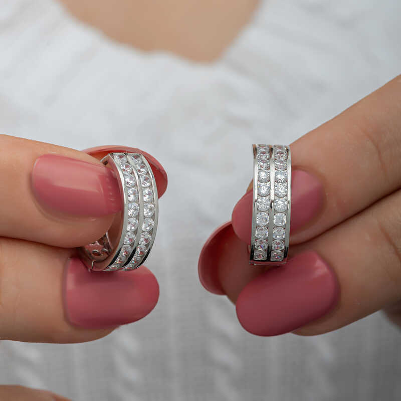 Gumus Sira Tasli Halka Kadin Kupe