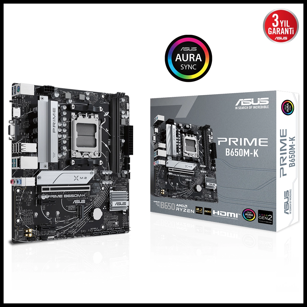 ASUS PRIME B650M-K, 2xDDR5, 2x M.2, D-SUB, HDMI, AM5 Soket Anakart