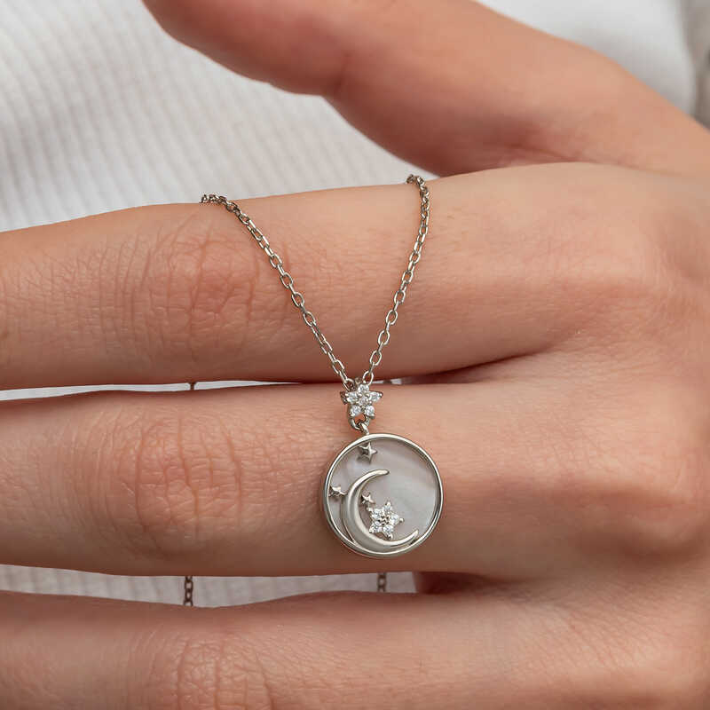 Gumus Sedef Tasli Ay Yildiz Hilal Kadin Kolye