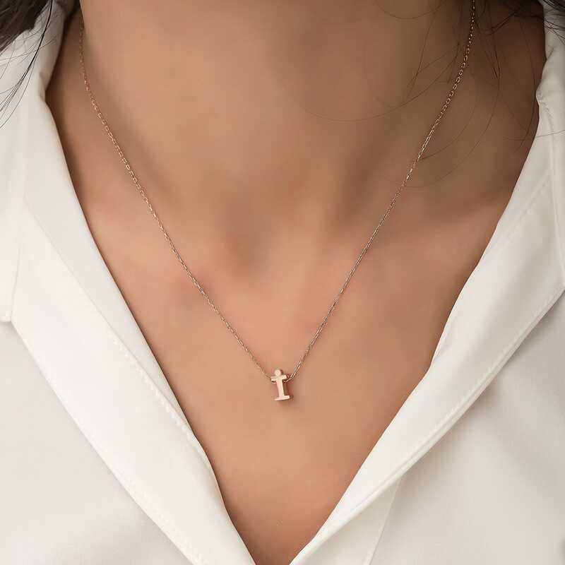 925 Ayar Gumus Rose 3 Boyutlu I Harf Kadin Gumus Kolye