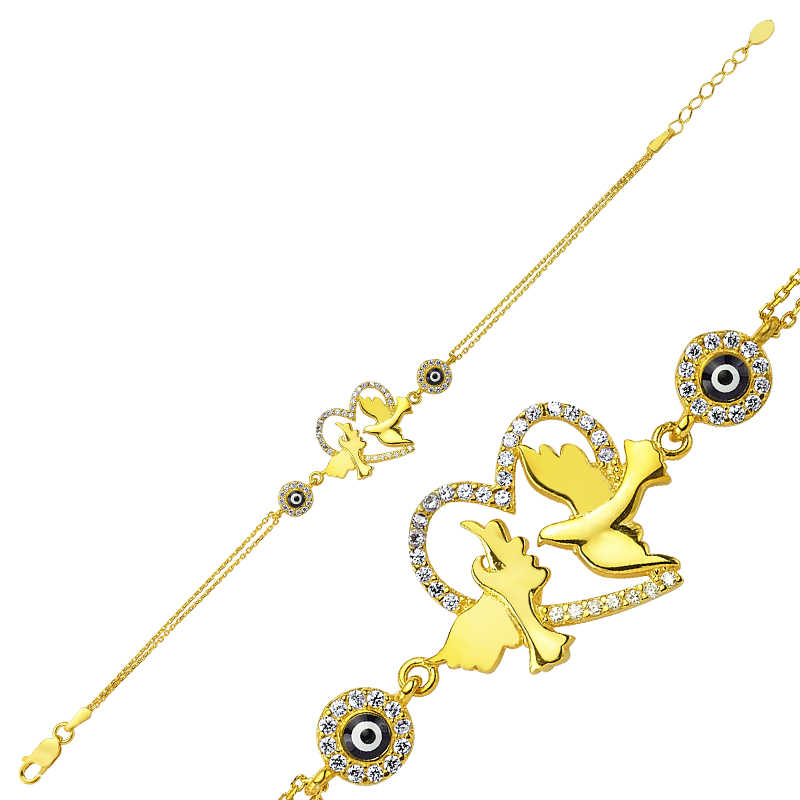 925 Ayar Gumus Gold Kalpli Guvercin Bileklik