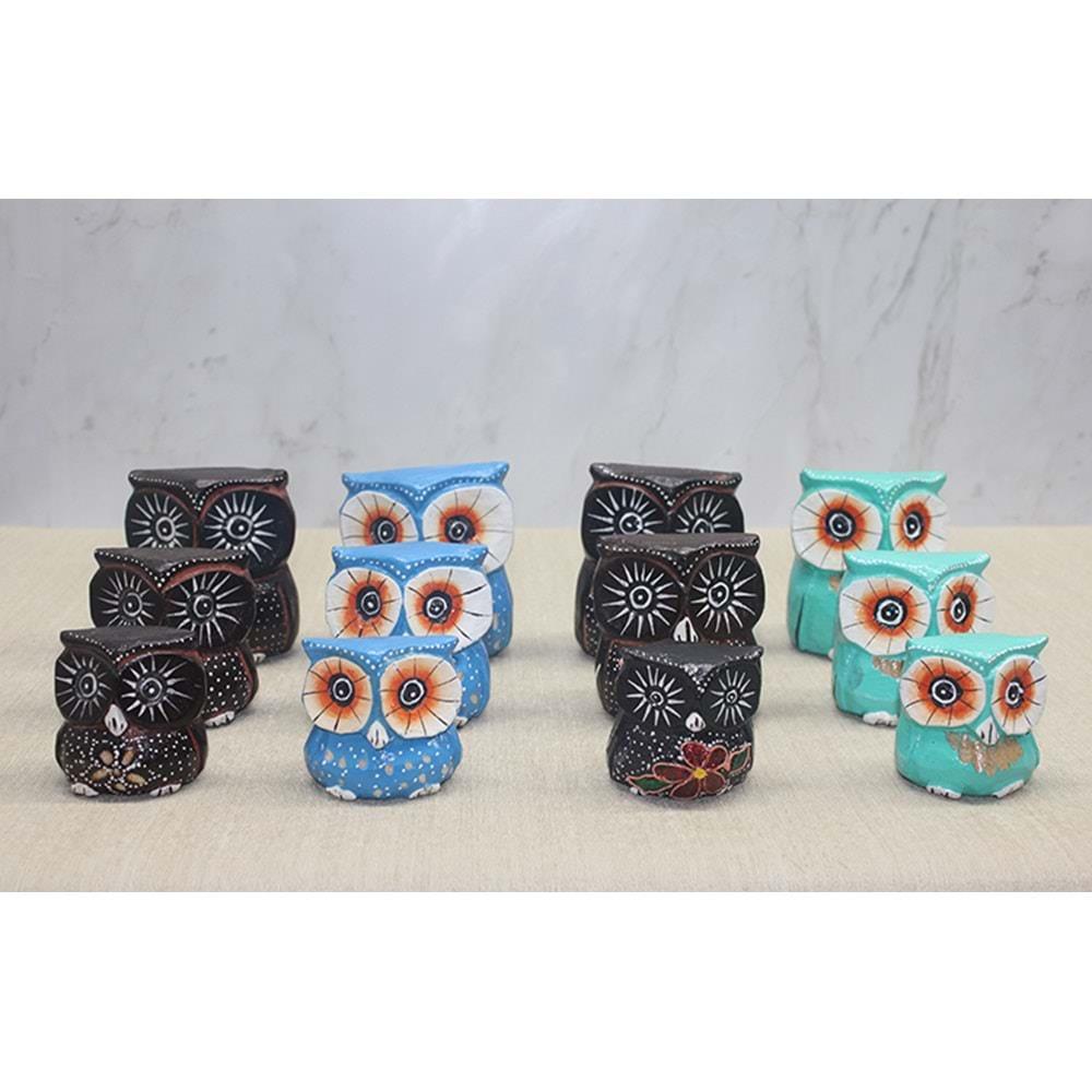 Ahsap 3'Lu Baykus Seti