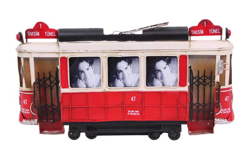 Dekoratif Metal Cerceve Tramvay Temali Vintage Hediyelik
