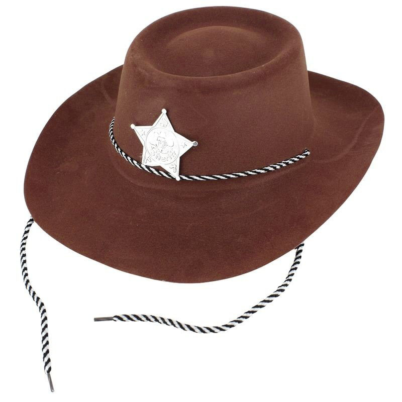 Cocuk Kovboy Sapkasi Plastik Uzeri Flok Kaplama Koyu Kahverengi