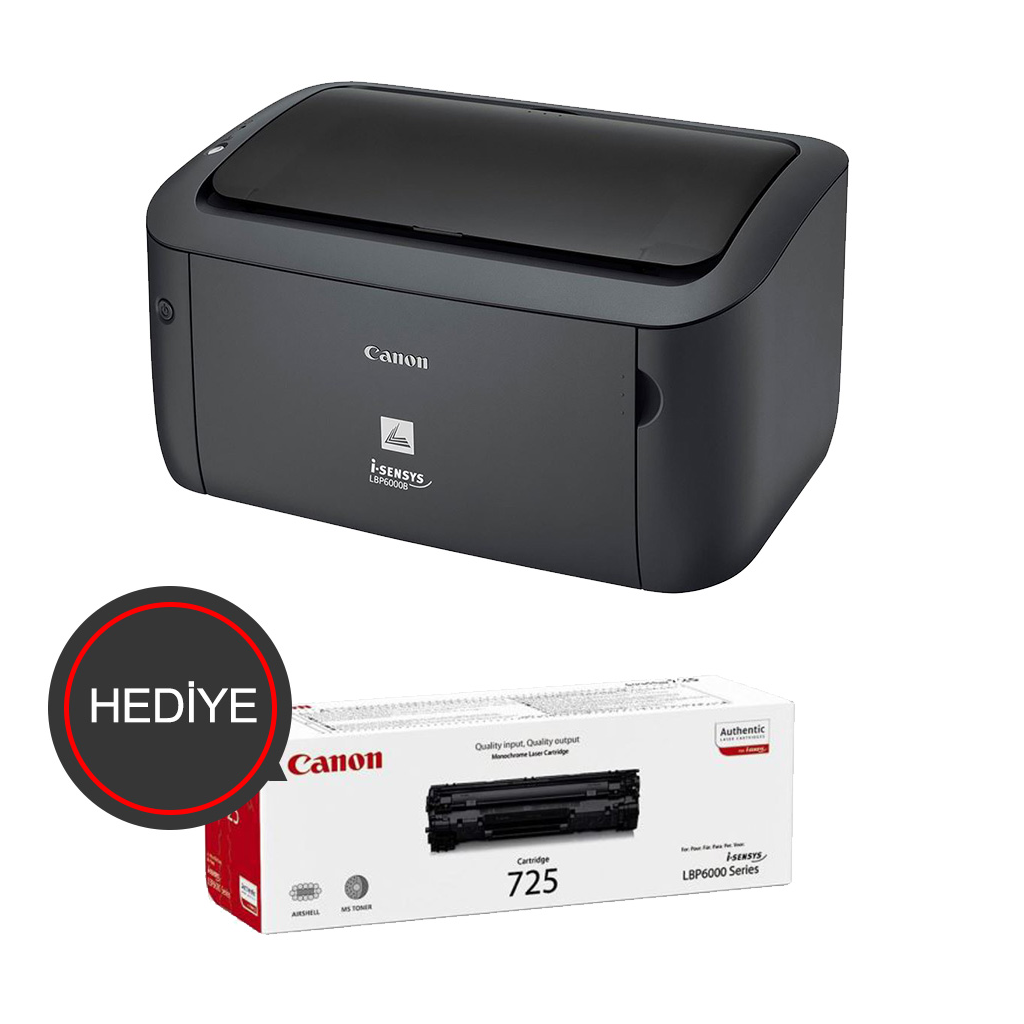 CANON i-SENSYS LBP6030B, Lazer Yazici (Siyah), Orjinal 1adet CRG725 Toner Hediyeli (Dakikada 18 Sayfa) ORIJINAL TONERLI