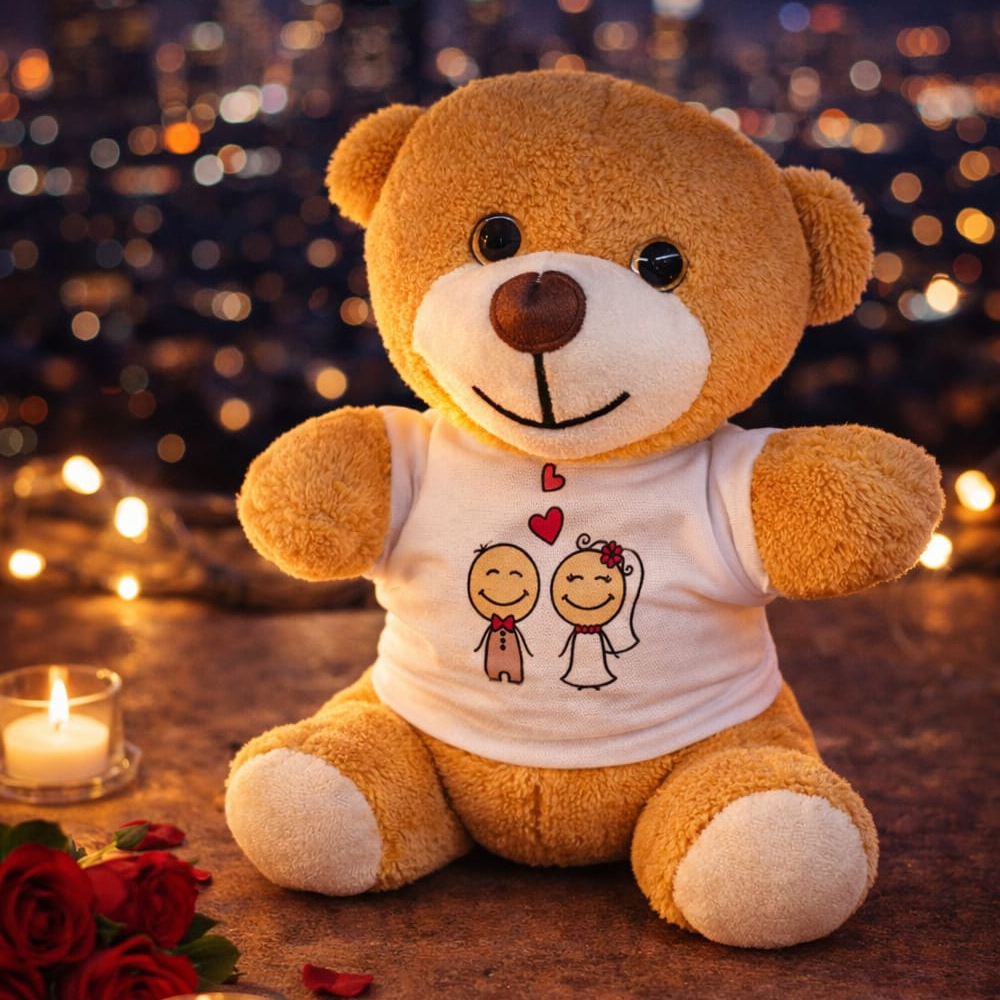 Sevimli Gelin Damat Tisortlu Pelus Oyuncak Ayicik