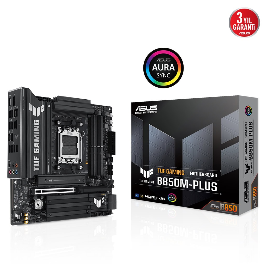 ASUS TUF GAMING B850M-PLUS, 4xDDR5, 3x M.2, HDMI, DP, Type-C, AM5 Soket GAMING Anakart