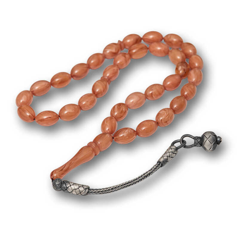 Gumus Top Kazaz Puskullu Sikma Kehribar Tesbih