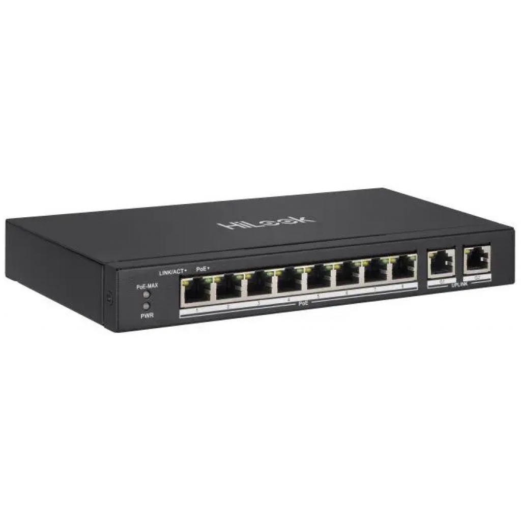 HILOOK NS-0310P-60(B), 8Port, Megabit, PoE 60W, 2 Port Gigabit Uplink, Long Range 250Metre, Yonetilemez, Masaustu Switch