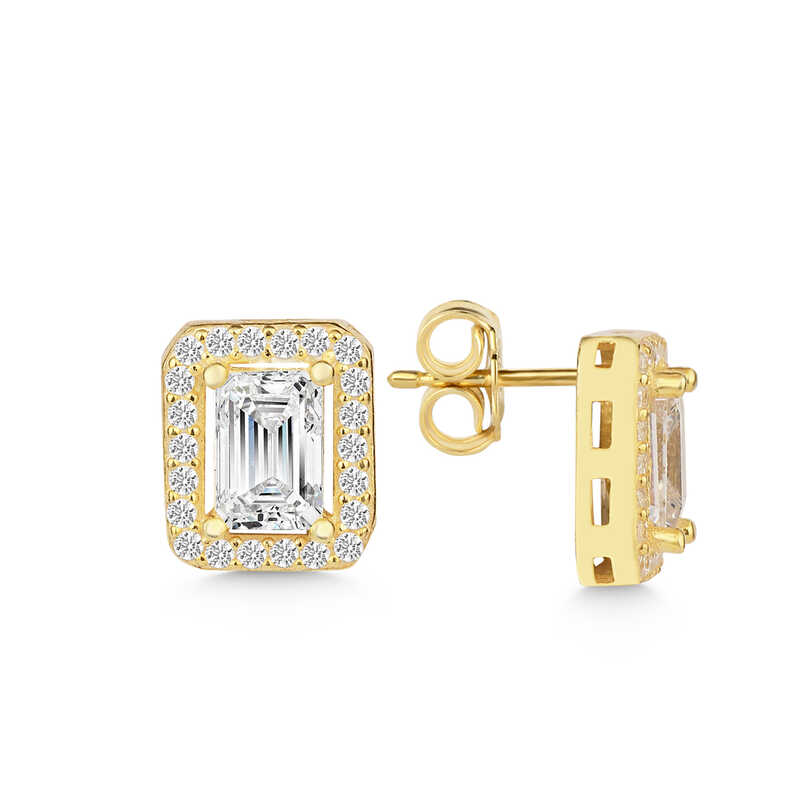 Gumus Gold Beyaz Baget Tasli Civili Kadin Kupe