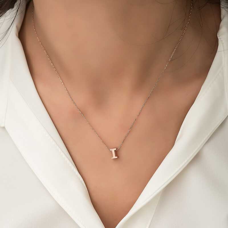 925 Ayar Gumus Rose 3 Boyutlu I Harf Kadin Gumus Kolye