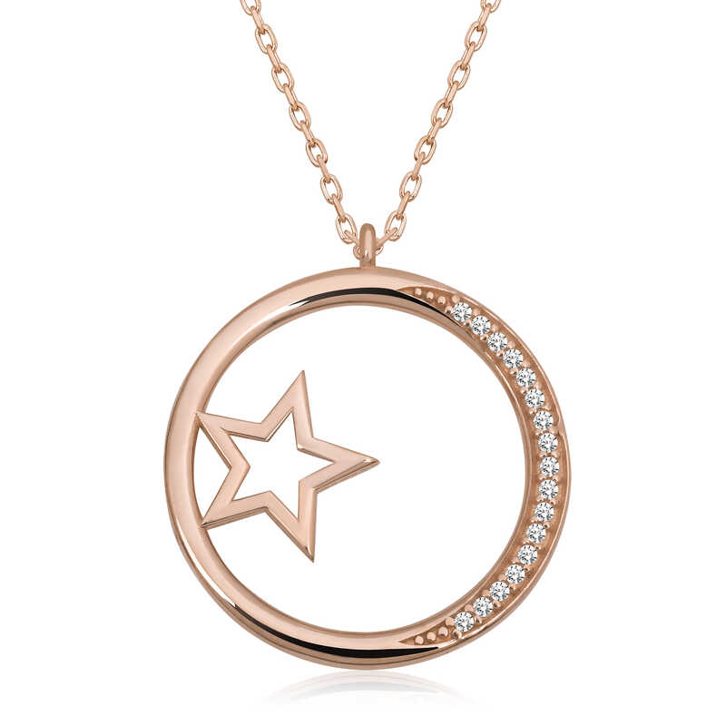 925 Ayar Gumus Yildiz Detayli Halka Kadin Gumus Kolye