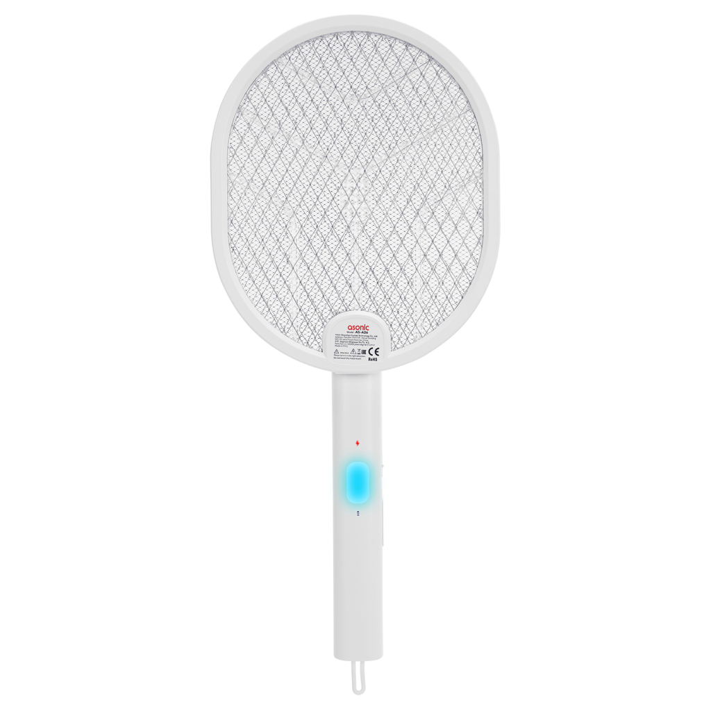 ASONIC AS-A26, Beyaz, 3000V, Raket Tipi, UV Mor Isikli, 1200mAh, Bataryali, Sarj Edilebilir, Katlanabilir, Sinek Oldurucu