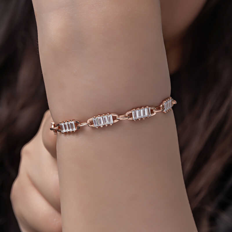 925 Ayar Gumus Rose Baget Tasli Kadin Bileklik