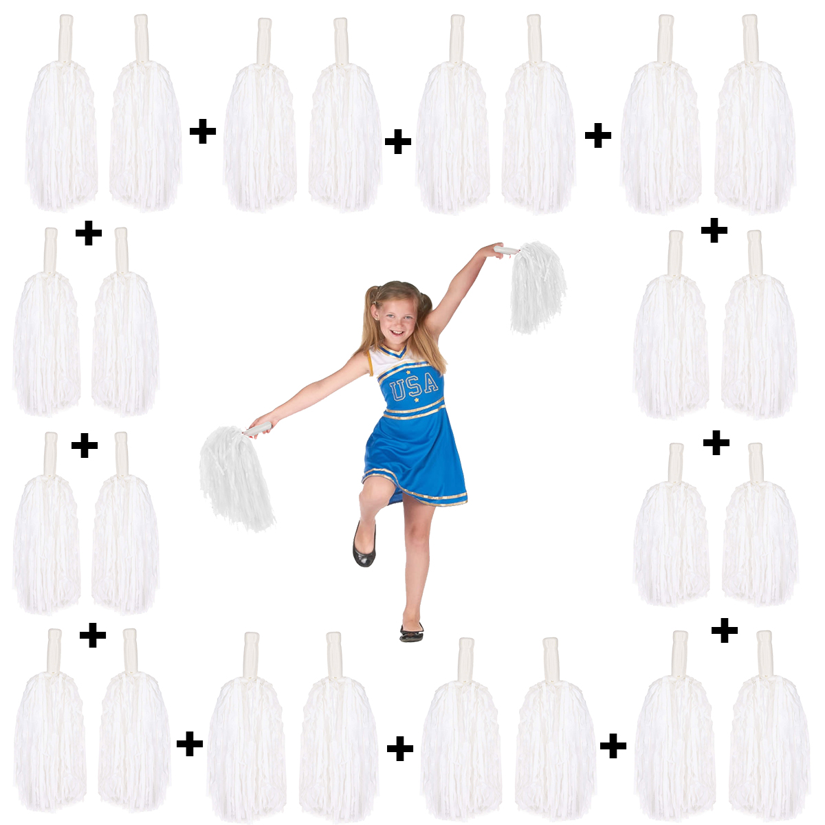 12 Cift ( 24 Adet ) Beyaz Renk 23 Nisan 19 Mayis 29 Ekim Okul Gosteri Ponponlari