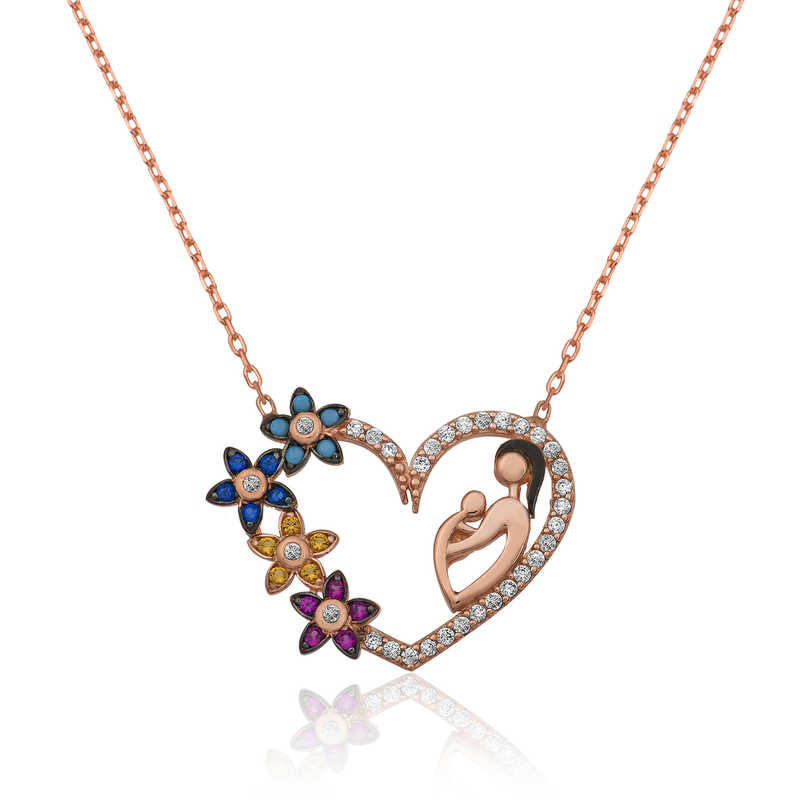 925 Ayar Gumus Kalpli Anne Cocuk Kadin Gumus Kolye