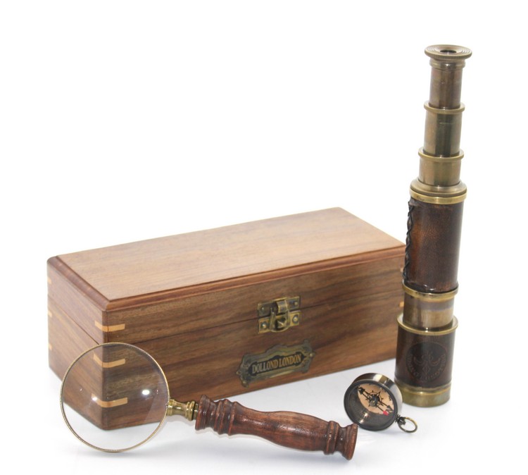 Ahsap Kutu Pirinc Pusula, Durbun, Buyutec, Seti