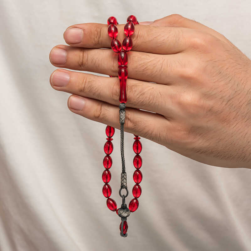 Gumus 1000 Ayar Kazaz Puskullu Sikma Kehribar Tesbih