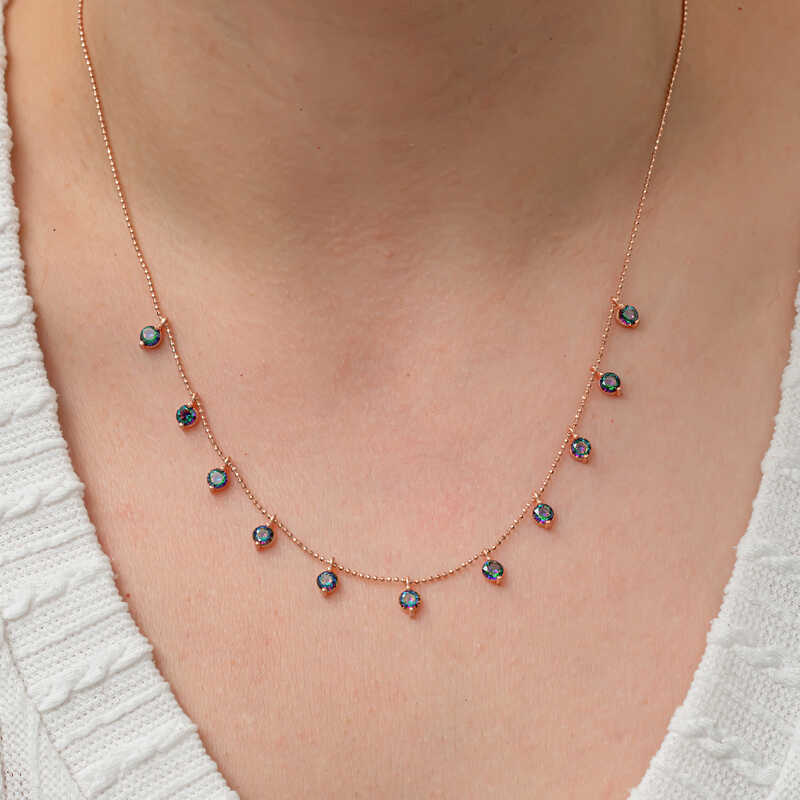 Gumus Mistik Topaz Tasli Rose Sans Kadin Kolye