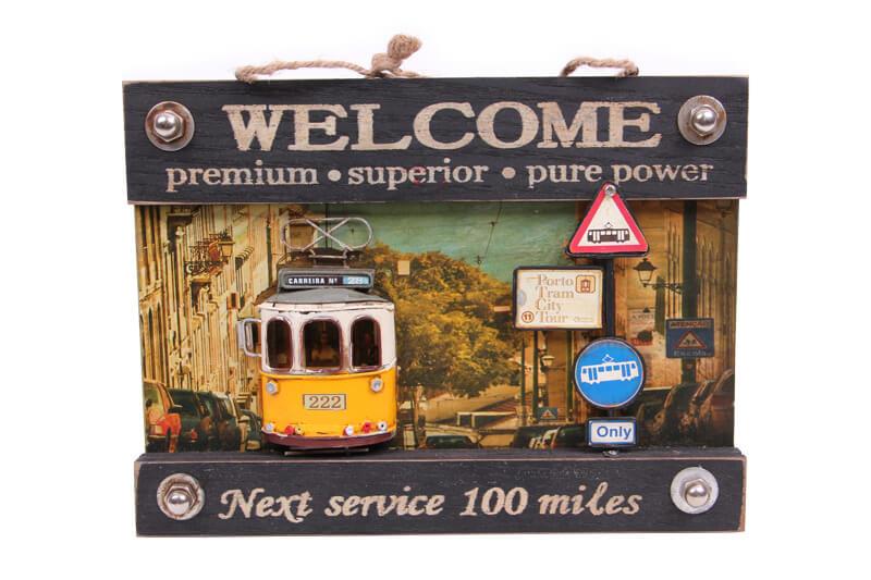 Dekoratif Metal Kapi Yazisi Tramvay Dekorlu Hediyelik