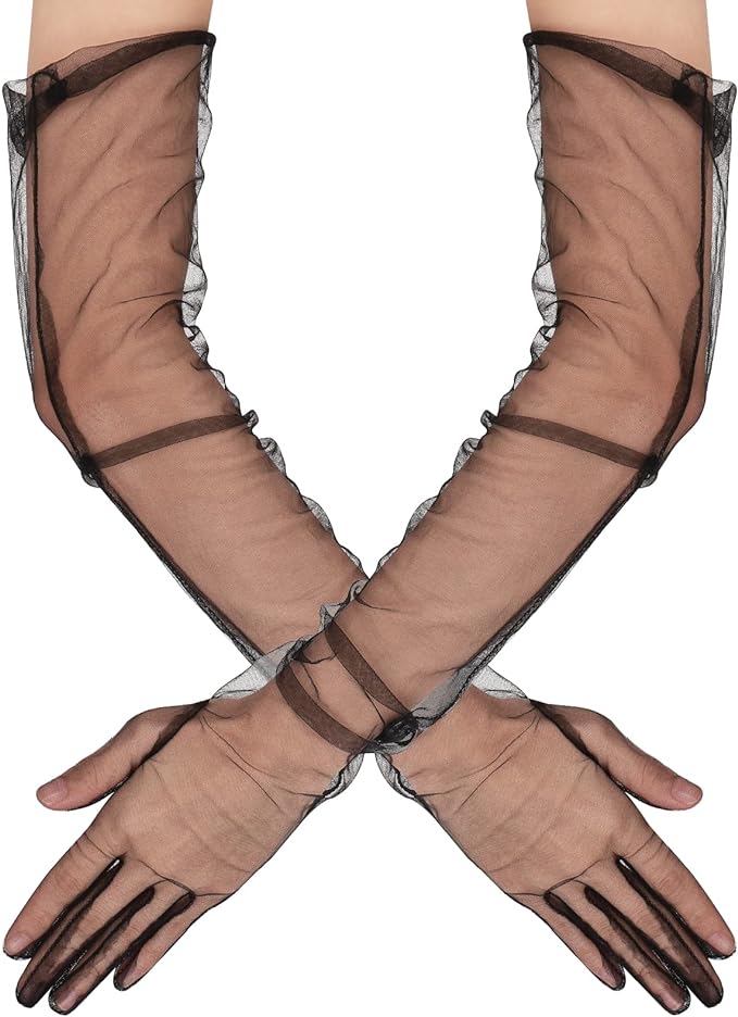 Uzun Boy Likrali Siyah Renk Yetiskin Mega Tul Eldiven 53 cm