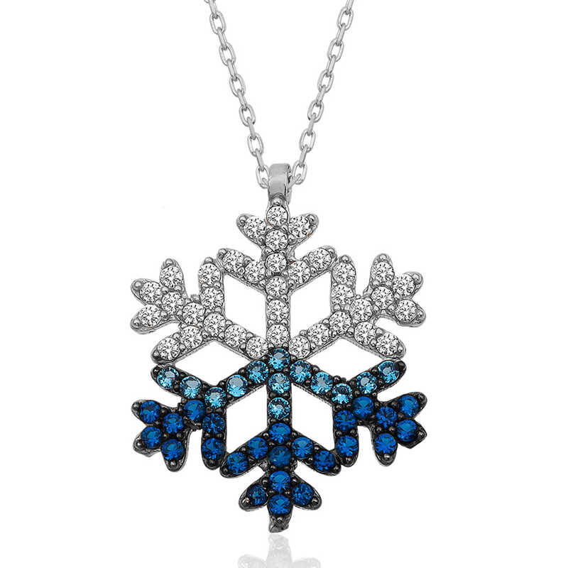 Gumus Mavi Tasli Kar Tanesi Kadin Kolye