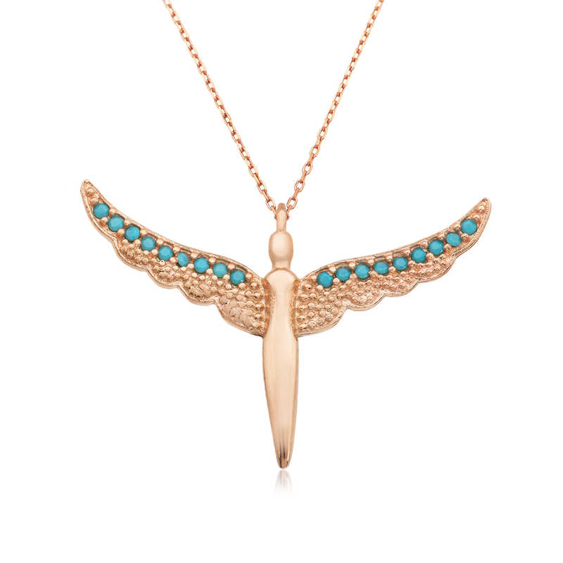 Gumus Kanatli Melek Kadin Kolye