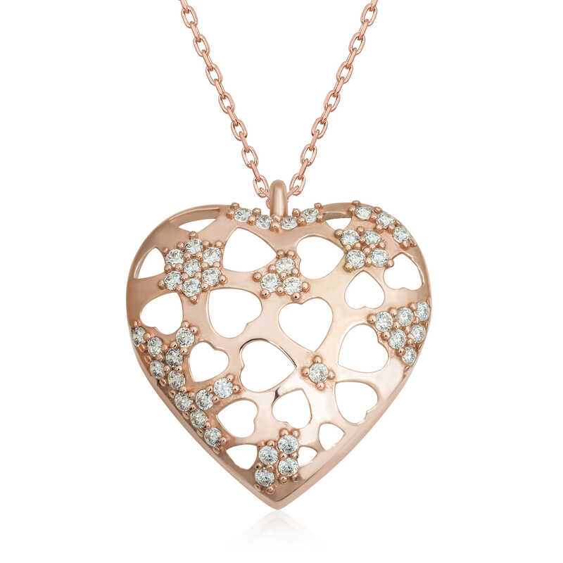 925 Ayar Gumus Bombeli Kalp Kadin Gumus Kolye