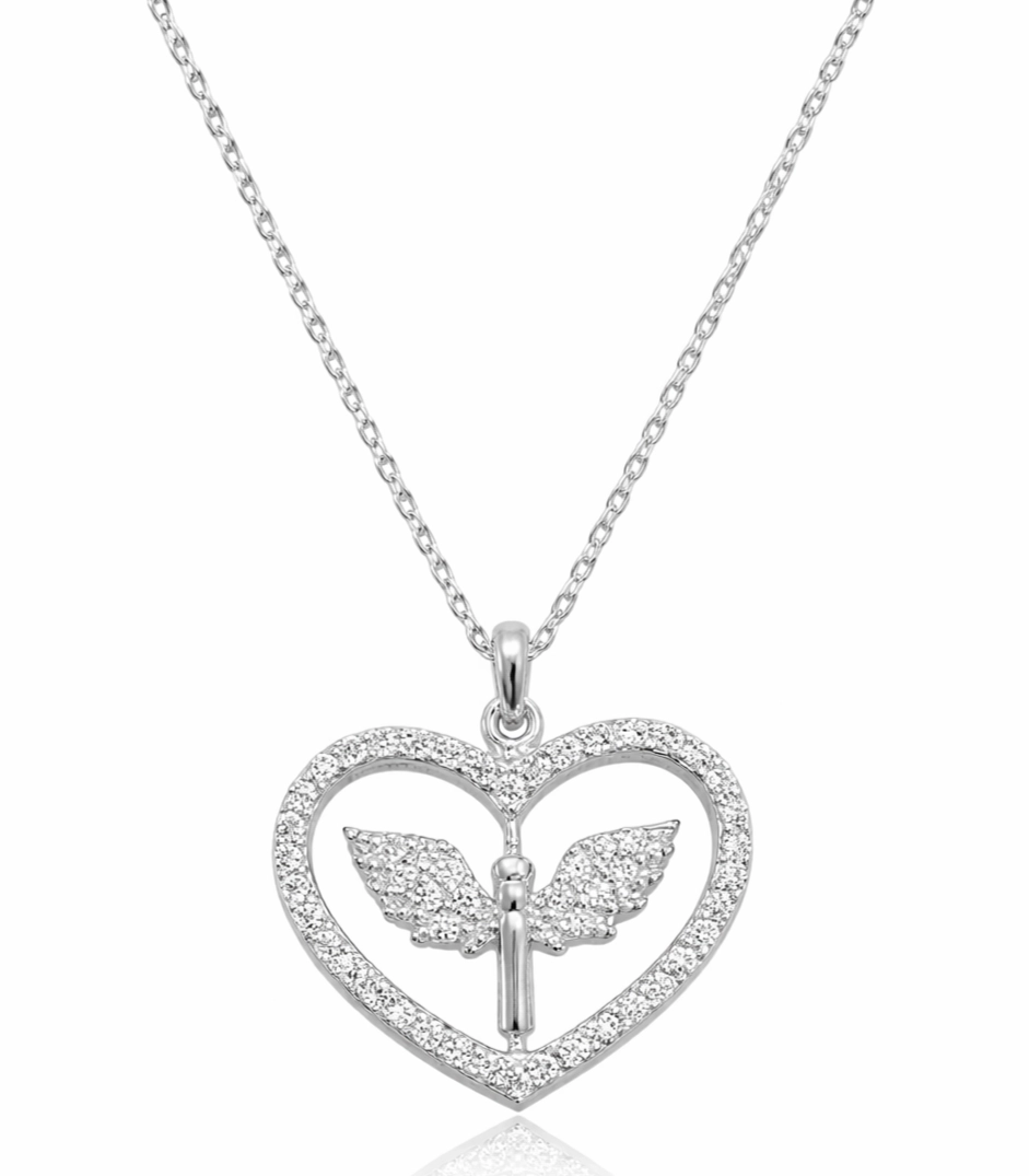 Gumus Mikail Melegi Figurlu Kalp Kadin Kolye