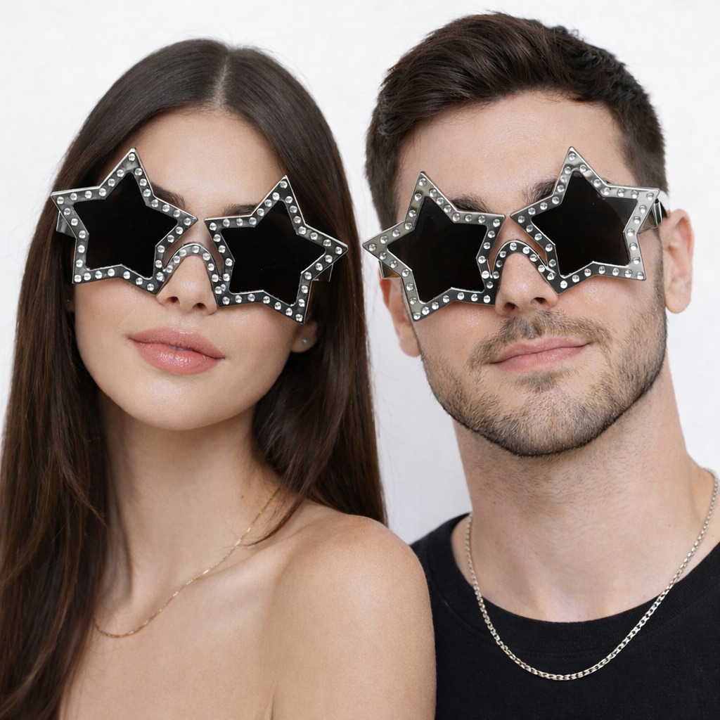 Gumus Renk Disko Yildizi Retro Parti Gozlugu 16X7 cm