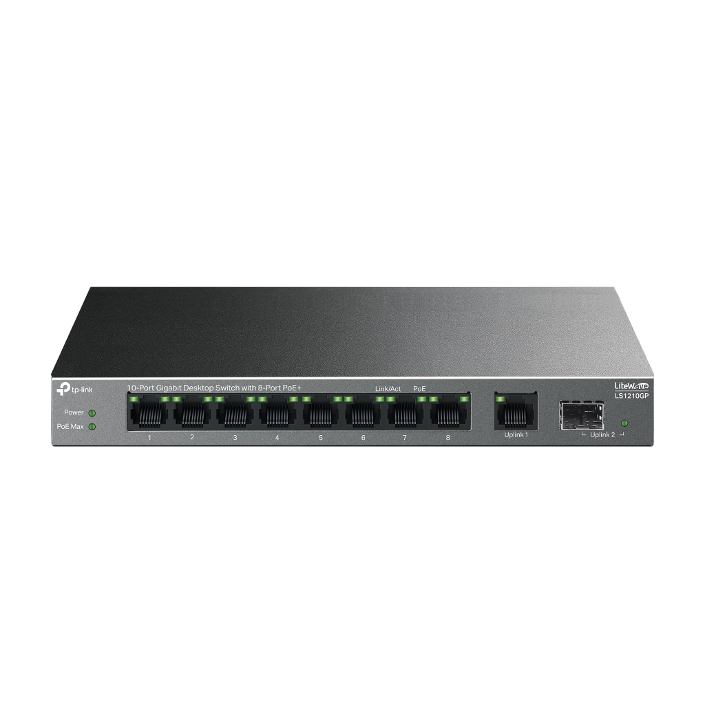 TP-LINK LS1210GP, Green Tech, 8 Port Gigabit, PoE 61W, 1 Port Gigabit Uplink, 1 Port Gigabit SFP, Yonetilemez Masaustu Switch