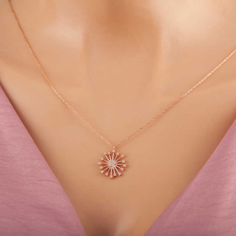 ​925 Ayar Gumus Rose Cicek Kadin Gumus Kolye