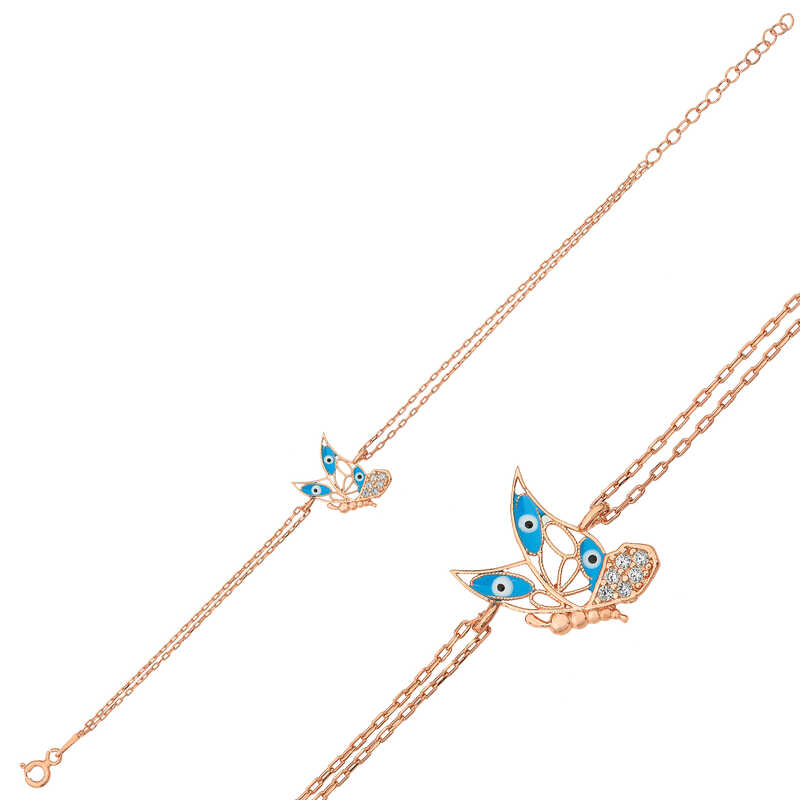 ​925 Ayar Gumus Rose Kelebek Kadin Bileklik