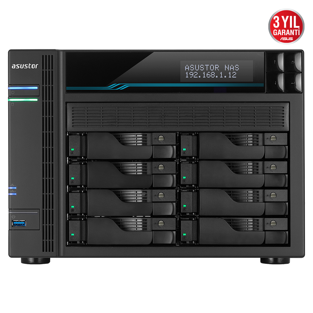 ASUSTOR AS6508T, 8Gb DDR4 Ram, 8 Yuvali (8x22TB Destek), 2xM.2 NVMe PCI-e, 2x10GbE, 2x2.5GbE Network, 2xUSB 3.2, Tower NAS (Yedekleme) Cihazi
