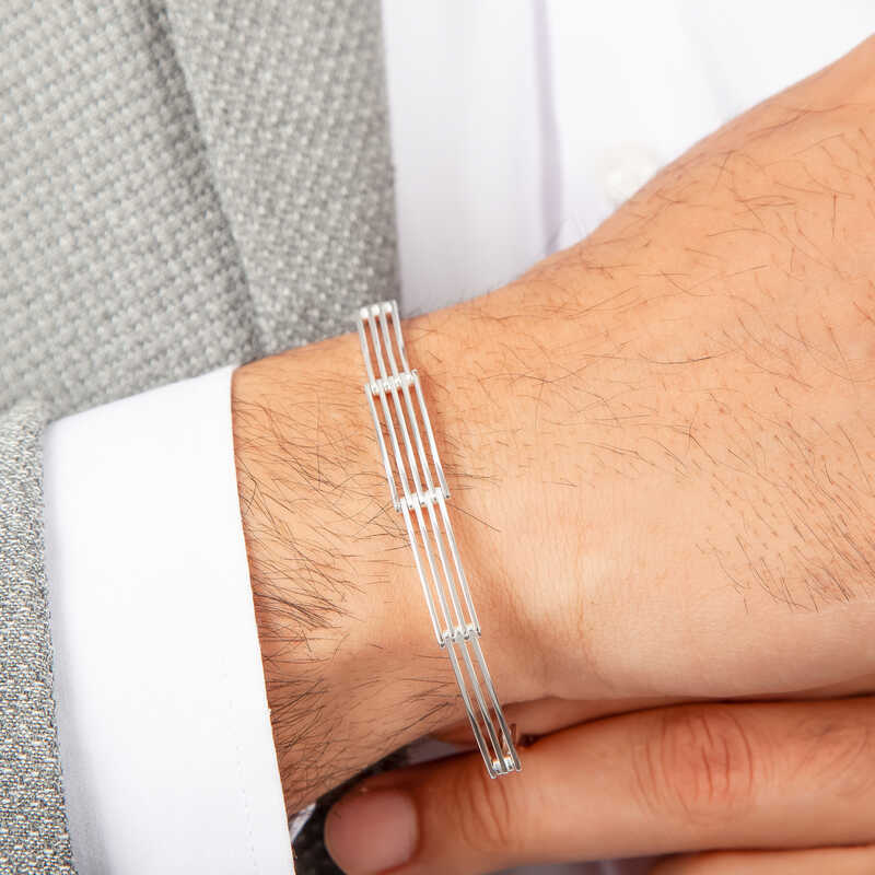 ​925 Ayar Gumus Parcali Erkek Bileklik