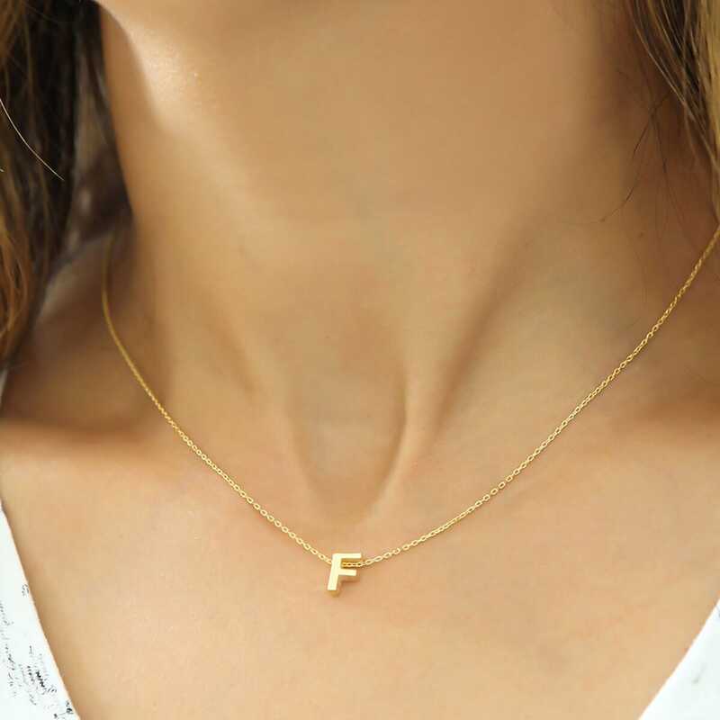 925 Ayar Gumus Gold 3 Boyutlu F Harf Kadin Gumus Kolye