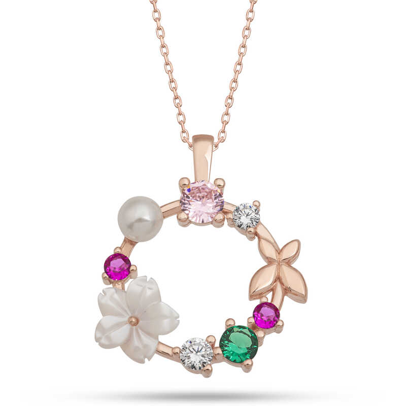 925 Ayar Gumus Rose Manolya Cicegi Kelebek Kadin Kolye