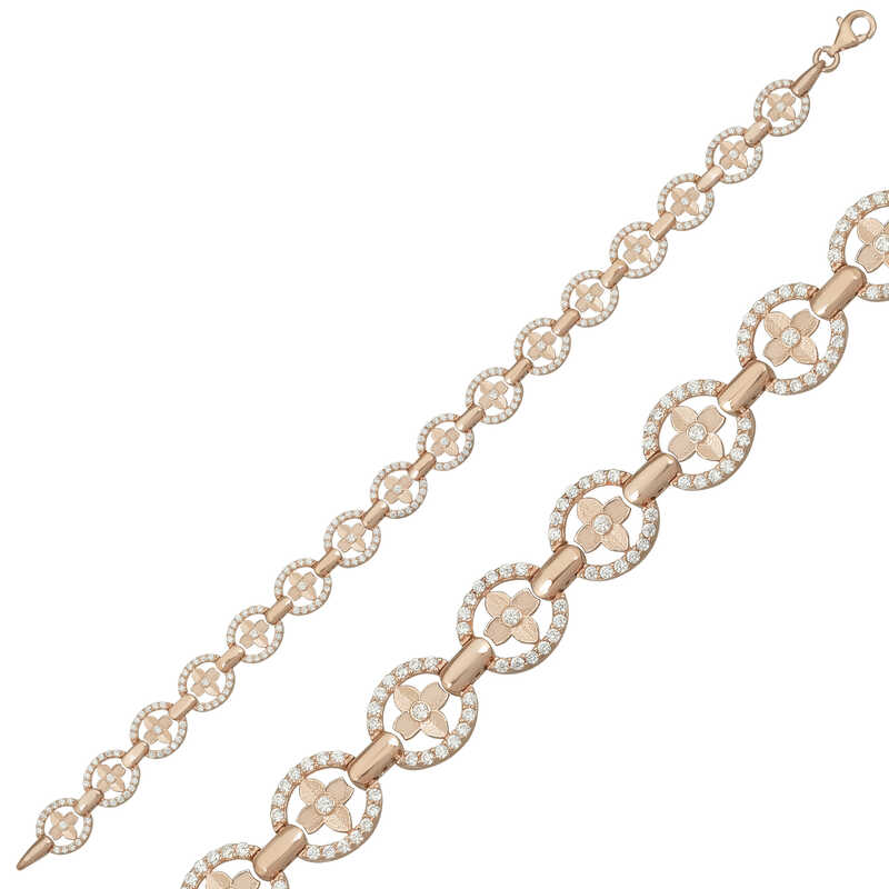 925 Ayar Gumus Rose Yuvarlak Su Yolu Bileklik