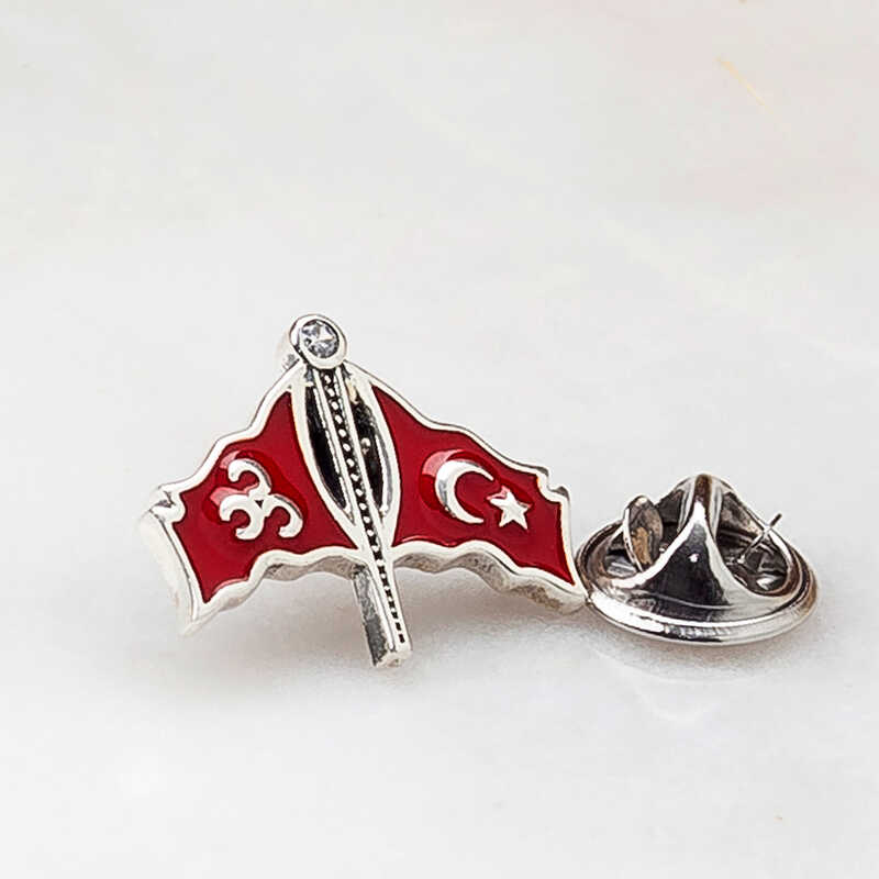 925 Ayar Gumus Uc Hilal Turk Bayragi Rozet