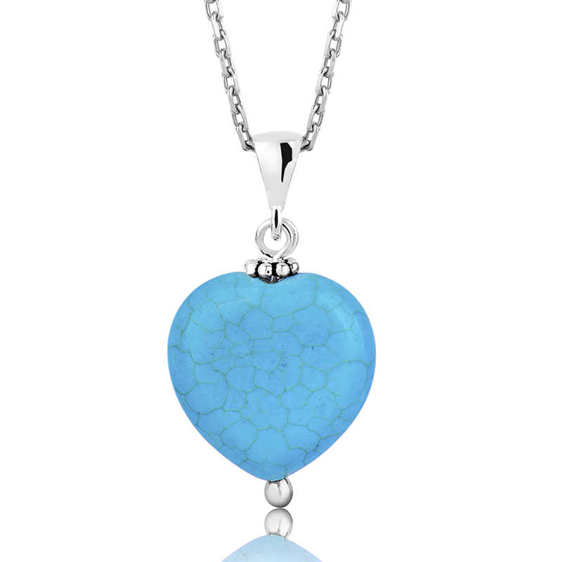 925 Ayar Gumus Turkuaz Tasli Kalp Kadin Gumus Kolye