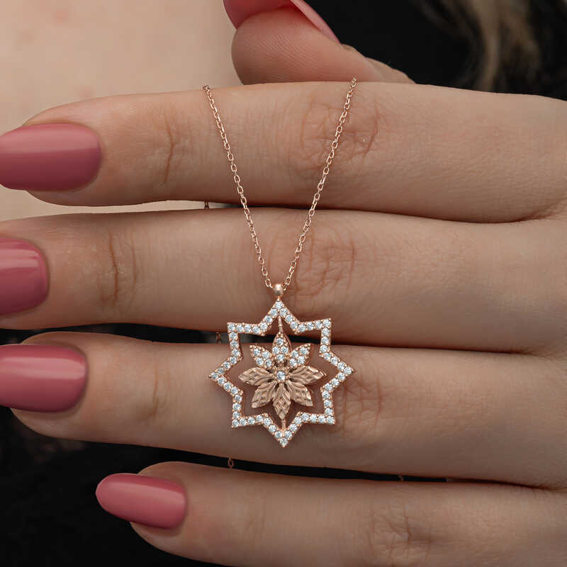 Gumus Rose Kar Tanesi Kadin Kolye