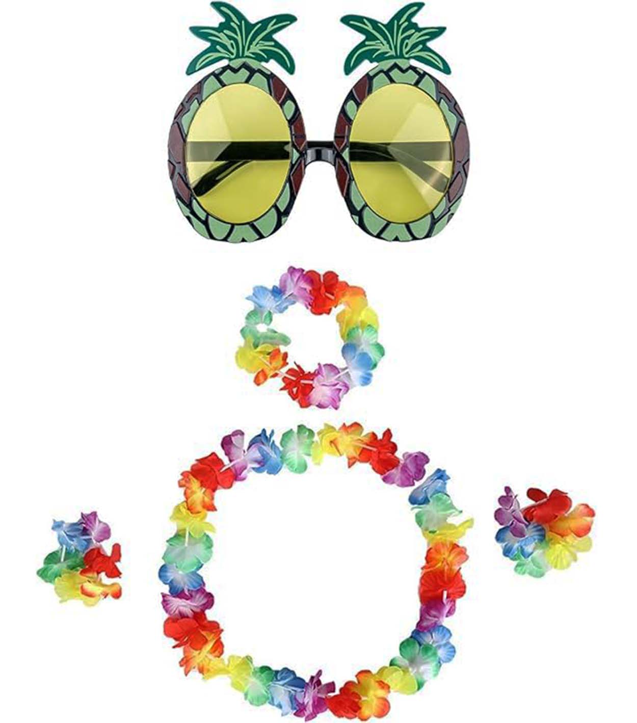 Renkli Ananas Gozluk, Tac, Kolye ve Bileklik Seti