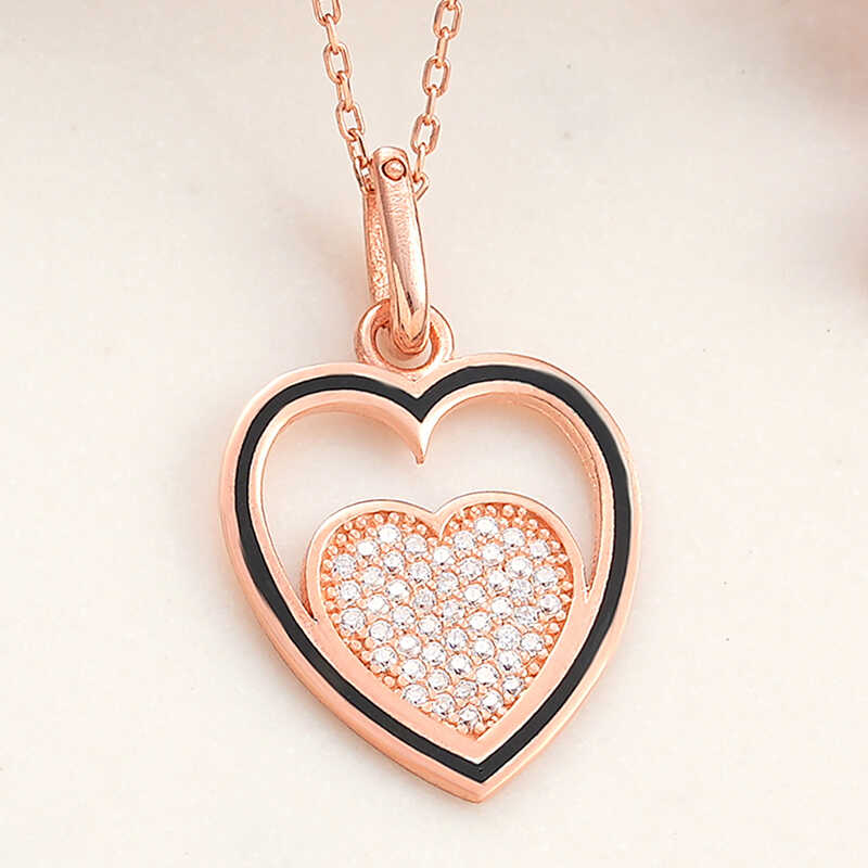 925 Ayar Gumus Rose Kalp Kadin Kolye