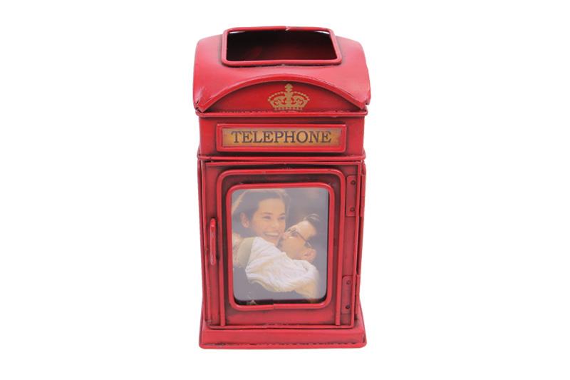 Dekoratif Metal Londra Telefon Kulubesi Kalemlik ve Cerceveli