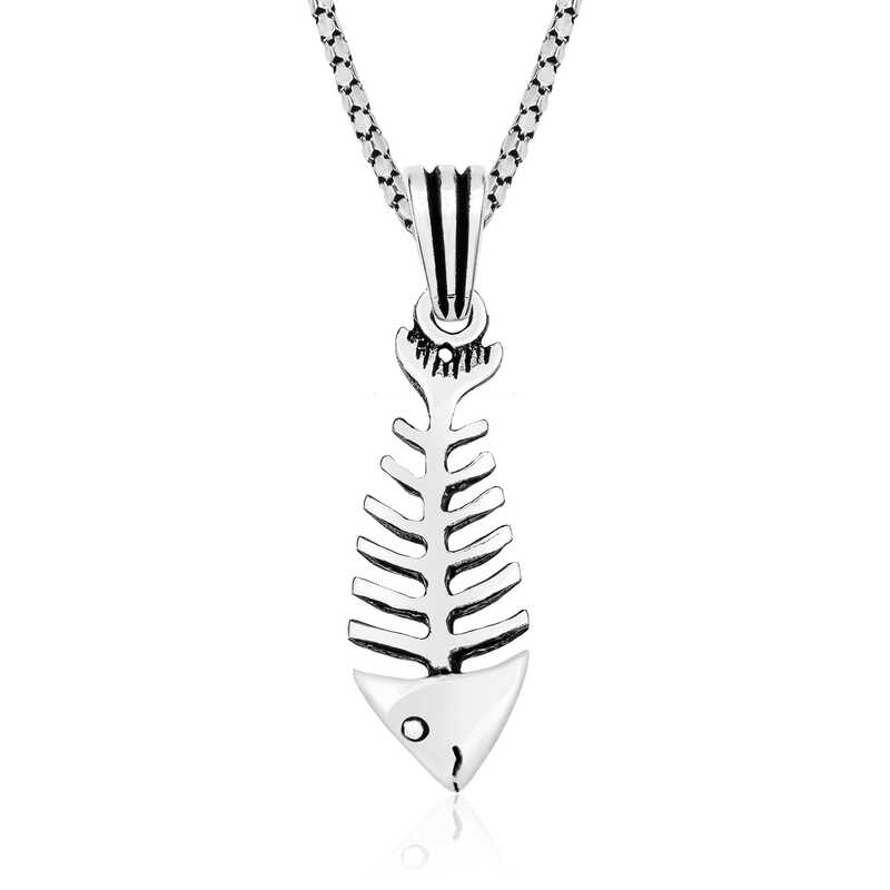 925 Ayar Gumus Balik iskeleti Gumus Kolye