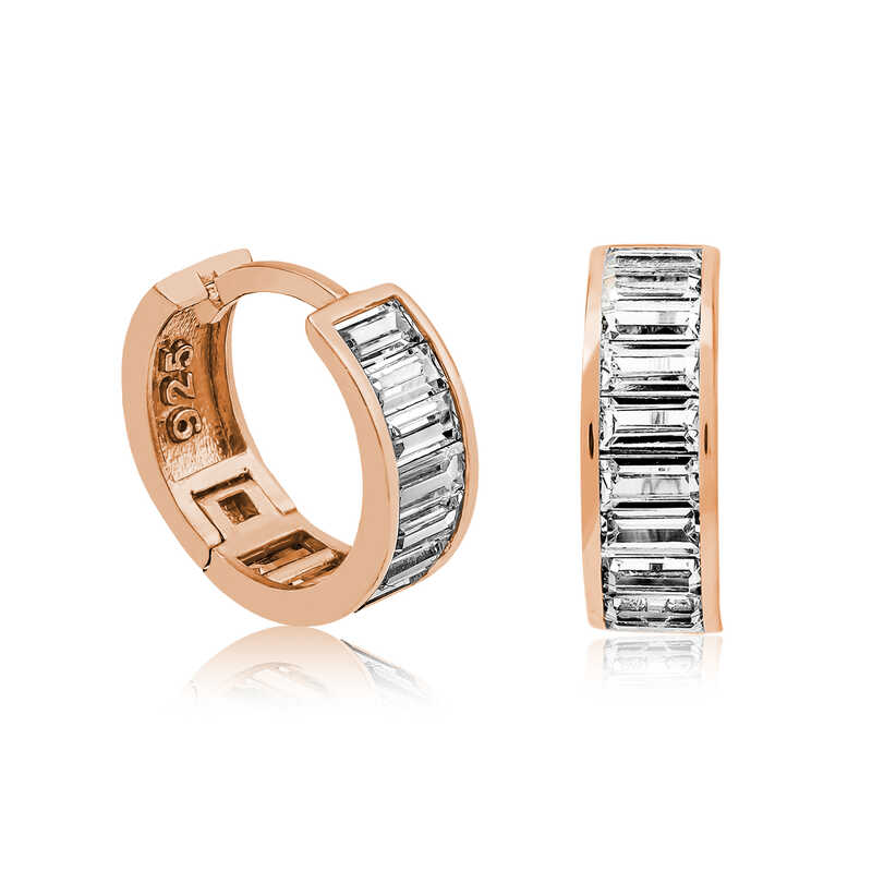 Gumus Rose Baget Tasli Halka Kupe