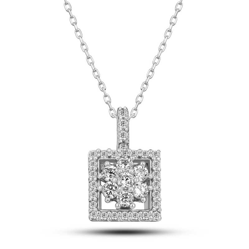 925 Ayar Gumus Kare Zirkon Tasli Kadin Kolye