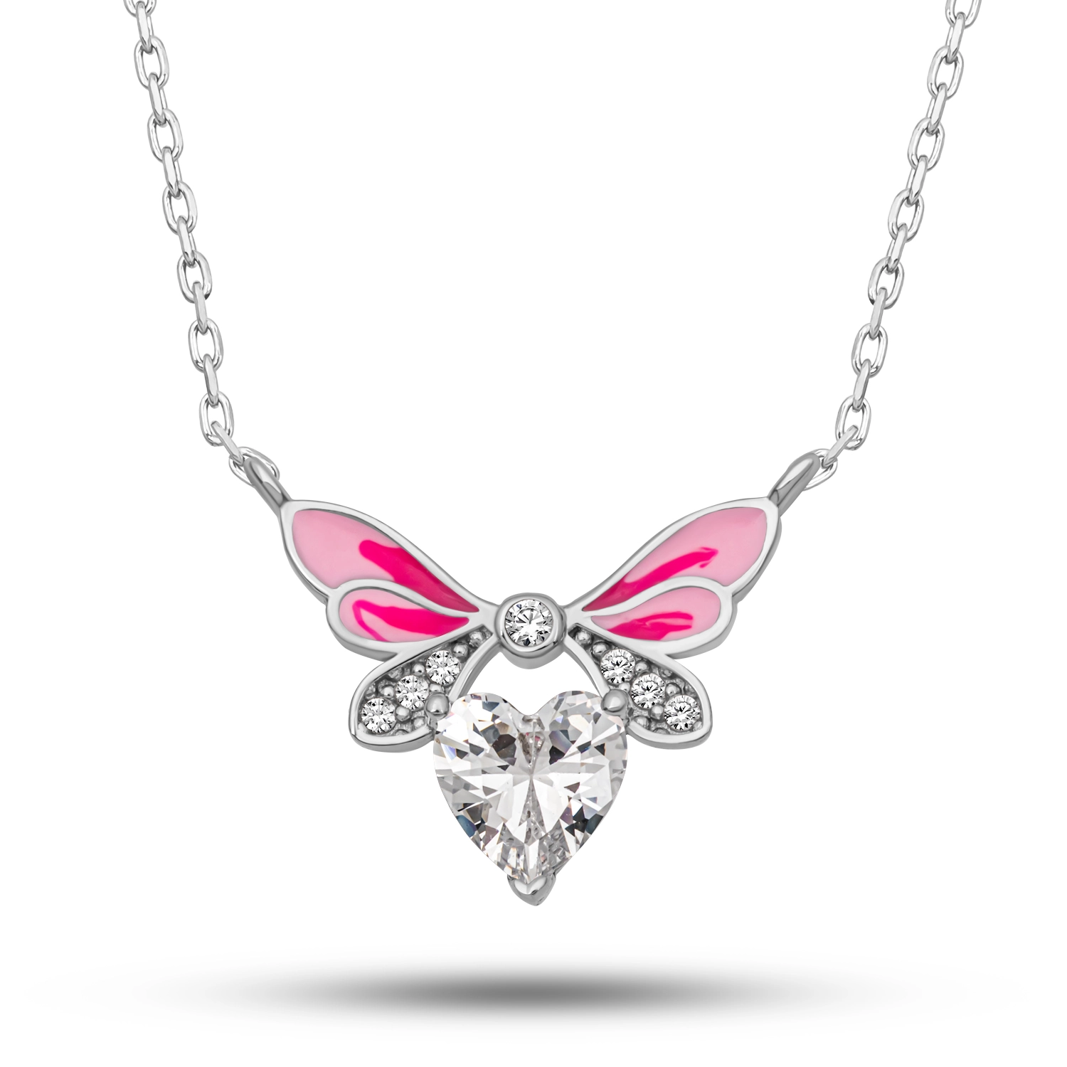 Gumus Beyaz Kalp Peri Kanatli Kolye