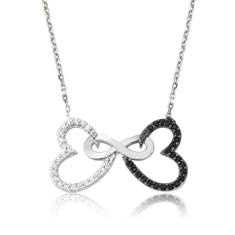 925 Ayar Gumus Iki Kalp Sonsuzluk Kadin Gumus Kolye